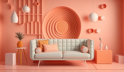 Living room with pink wall Ai generative