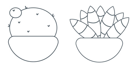 cactus needles pot line doodle set elements