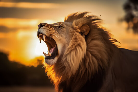 Premium AI Image  The male lion roars AI Generated