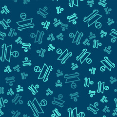 Fototapeta na wymiar Green line Scales icon isolated seamless pattern on blue background. Weight measure equipment. Vector