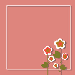 frame with roses flowers on a pink background