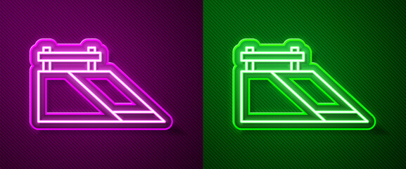 Glowing neon line Skate park icon isolated on purple and green background. Set of ramp, roller, stairs for a skatepark. Extreme sport. Vector