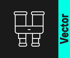 White line Binoculars icon isolated on black background. Find software sign. Spy equipment symbol. Vector