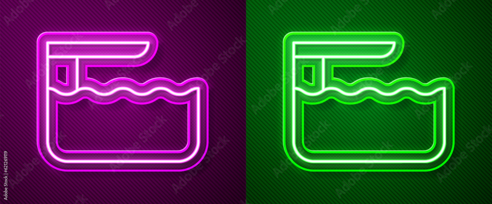 Wall mural glowing neon line diving board or springboard icon isolated on purple and green background. vector