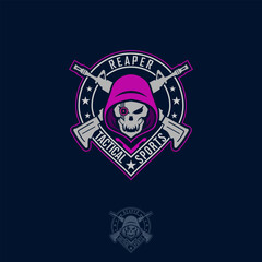 Grim Reaper Logo. Grim Reaper Skull logo military style design. For mascot logo design in modern badge, mascot logo template.