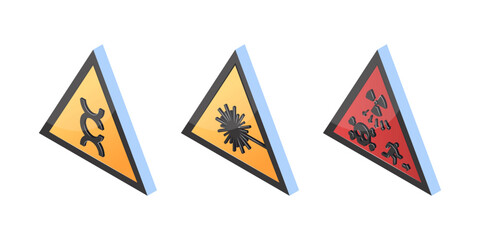 3d hazard icons, vector yellow warning signs
