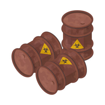 Isometric biohazard barrels, icon in flat style