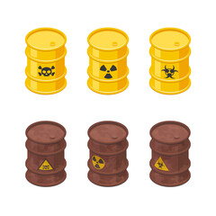 Isometric barrels with toxic waste, vector icons
