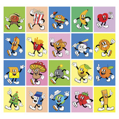 Obraz premium Set of different vintage 1940s mascots