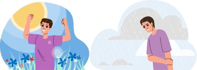 expression sad happy mood man vector. male smile, good guy, young bad expression sad happy mood man character. people flat cartoon illustration