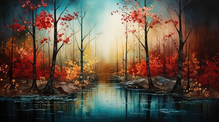 autumn trees digital painting 