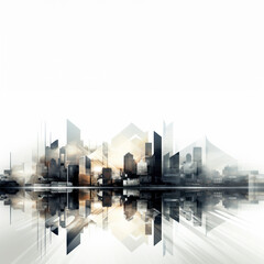 Cityscape on white copy space colorful prism style background.