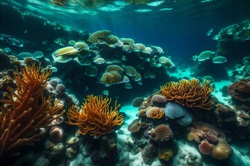 Naklejka na ściany i meble A breathtaking view of a coral reef underwater