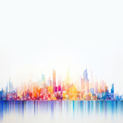 Fototapeta na wymiar Cityscape on white copy space colorful prism style background.
