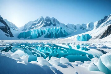 Fototapeta na wymiar A breathtaking view of a glacier in a snowy landscape