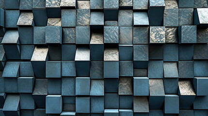 Metal cubes background. Blue metallic blocks mosaic wall. Created with generative Ai