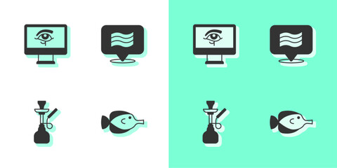 Set Butterfly fish, Eye of Horus on monitor, Hookah and Flag Of Egypt icon. Vector