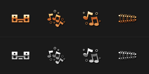 Set Home stereo with two speakers, Music note, tone, and Xylophone icon. Vector