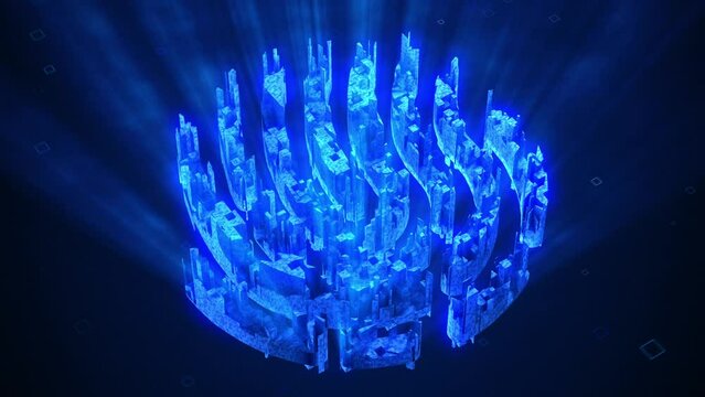 Futuristic City Buildings Transform to a fingerprint