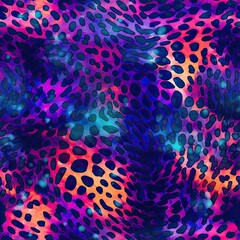 Obraz premium Watercolor seamless pattern with beautiful bright abstract leopard spots. Colorful animalistic texture for any kind of a design. Contemporary art. Trendy modern style. AI illustration..