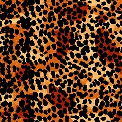 Orange leopard jaguar fur texture repeating seamless pattern. AI illustration. Modern panther animal fabric textile print design. .