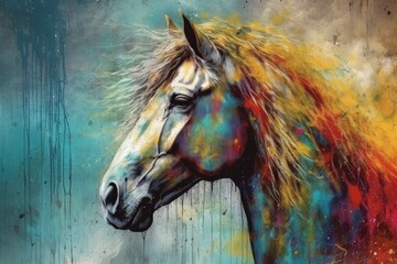 majestic horse with a vibrant and colorful mane. Generative AI