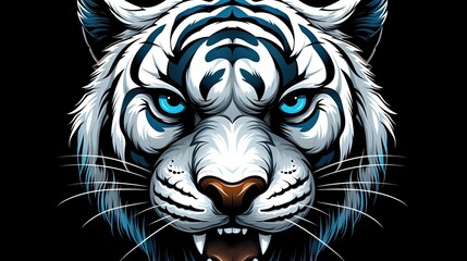 A white tiger with blue eyes on black background. (Illustration, Generative AI) - obrazy, fototapety, plakaty