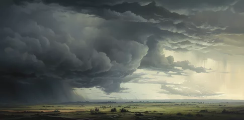 Zelfklevend Fotobehang Extraordinary fantastic Sky clouds above the ground, landscape © Anatoly Shapoval