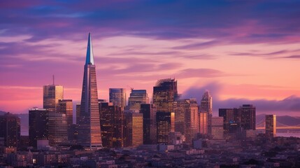 Fototapeta na wymiar San francisco skyline at sunset. Generative AI