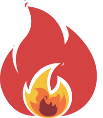 Isolated illustration of red, orange, yellow, brown cartoon style fire, flammable material, liquid, gas sign symbol for alert, danger, safety sign