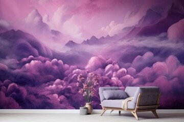 Surrealistic and Dreamlike landscape wallpaper in purple tones background.