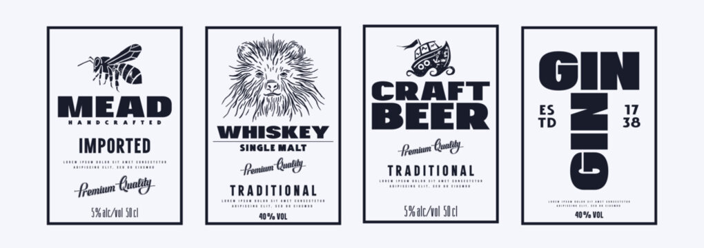 Set of template label for beer, gin, mead and whiskey
