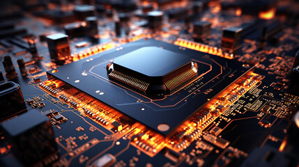 Fototapeta na wymiar Microchip moderno na placa-mãe do computador como conceito de tecnologia de processador