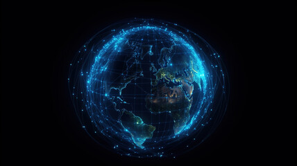 Worldwide Network Connection: Global Communication Technology, Internet Business connections links, Cryptocurrency, Blockchain, IoT, and 5G Technology Connecting the Earth Globe. generative ai