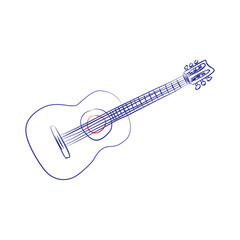 Obraz na płótnie Canvas Continuous line drawing of a classical guitar. Hand drawn, vector illustration music concept