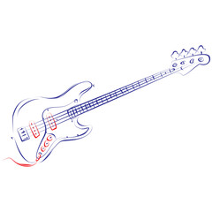 Continuous line drawing of an electric guitar, highlighting the electric parts. Hand drawn, vector illustration music concept