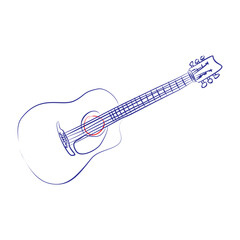 Continuous line drawing of a classical guitar. Hand drawn, vector illustration music concept