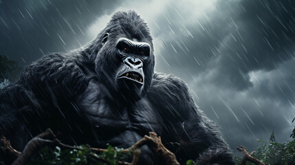 Fototapeta na wymiar gorila determinado na tempestade da floresta