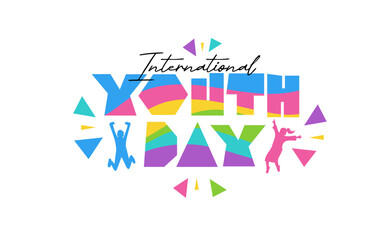 Simple Colorful International Youth Day Logo Typography in Geometric Style With Young Silhouette