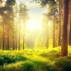 Beautiful landscape of pine forest in summer day