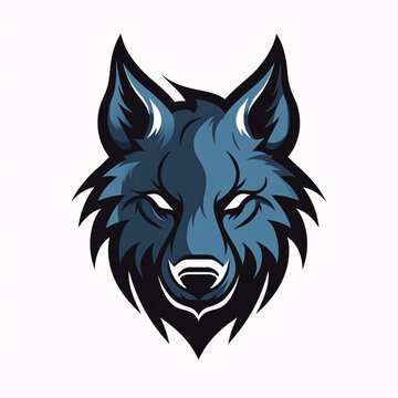Simple logo, icon design of cool looking wolf's head. Minimalistic. Clean background. Generative AI.