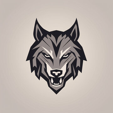 Wolf's head logo, sticker. Angry, fierce, tough-looking, aggressive wolf illustration. Symbol, icon, sign, brand, tattoo. Digital art. Generative AI.