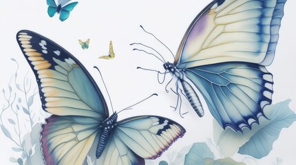 Fototapeta na wymiar watercolor butterflies , isolated on white background