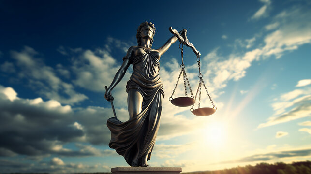 est&aacute;tua da justi&ccedil;a em funco com c&eacute;u 