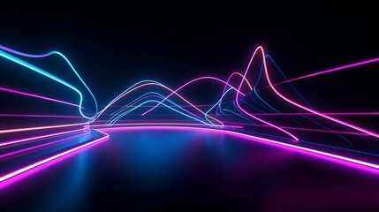 Fototapeta na wymiar Electric Dreamland: Dark Azure and Pink Neon Light on Rounded Canvas Generative AI