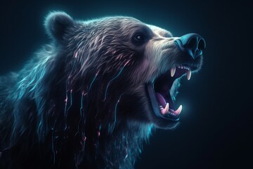 Cyber Grizzly: A Powerful and Futuristic Bear in Luminous Cyberpunk Style Generative AI - obrazy, fototapety, plakaty
