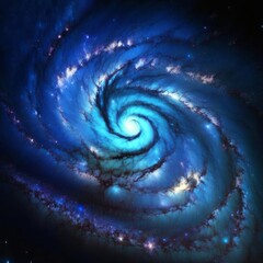 Spiral blue galaxy in space.