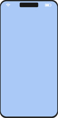 Smartphone of the latest model with a blue screen. communication and battery icons