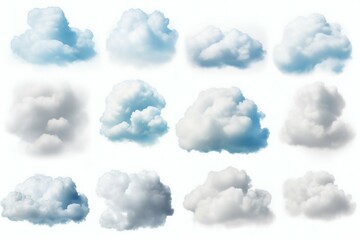 Set of White Cumulus Clouds Isolated. Generative ai
