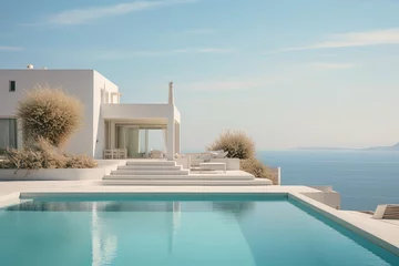 Fototapeten a Professional Shot of a Luxury and Modern Mansion in Greece near the Sea. Generative AI. © Boss